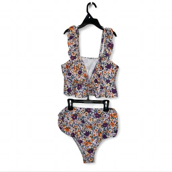 Other - Purple Floral Ruffle Two-Piece Bikini Swimsuit